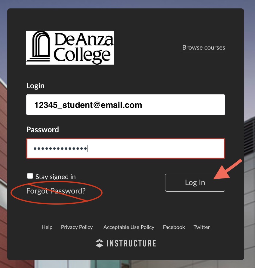 login page for canvas account